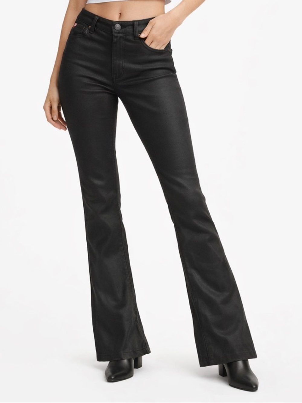 High-Rise Black Flare waxed Jeans